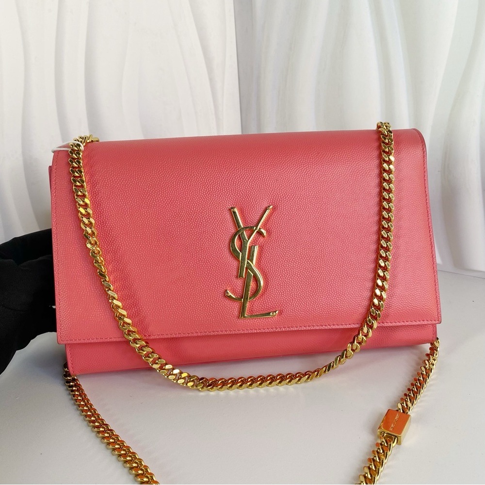 Yves SAINT LAURENT Kate Chain Shoulder Bag Pink Leather Goldtone - Picture 1 of 10